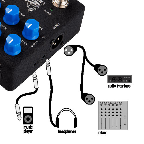 NU-X NBP-5 DI Out, Auxiliary Input & Headphone Output