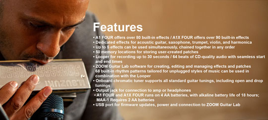 Zoom A1 FOUR Multi Effects Features