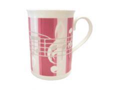 Bone China Mugs - Music Notes Pink Stripe