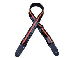 Colonial Leather Stripe Guitar Strap Black with Orange Stripe