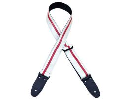 Colonial Leather Stripe Guitar Strap White with Red Stripe