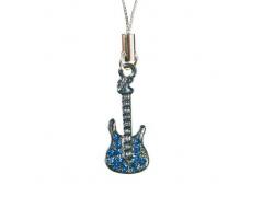 Mobile Phone Chain - Jewelled Guitar Blue
